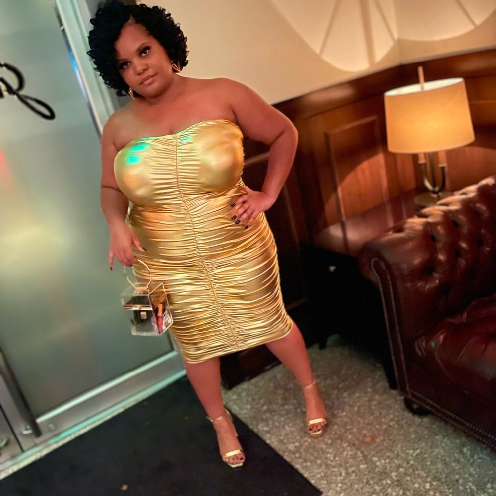 Metallic Gold Ruched Bodycon Dress